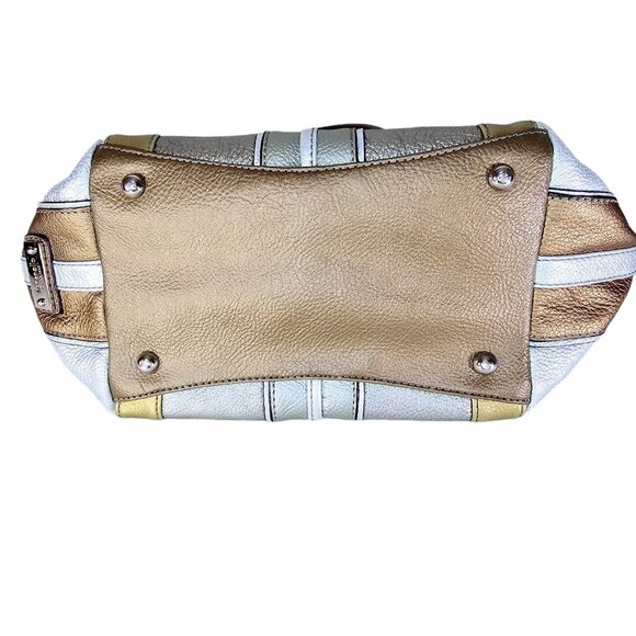 Tignanello Metallic Pebbled Leather Shoulder Bag Gold Silver Bronze Zip With Tag - Picture 6 of 13